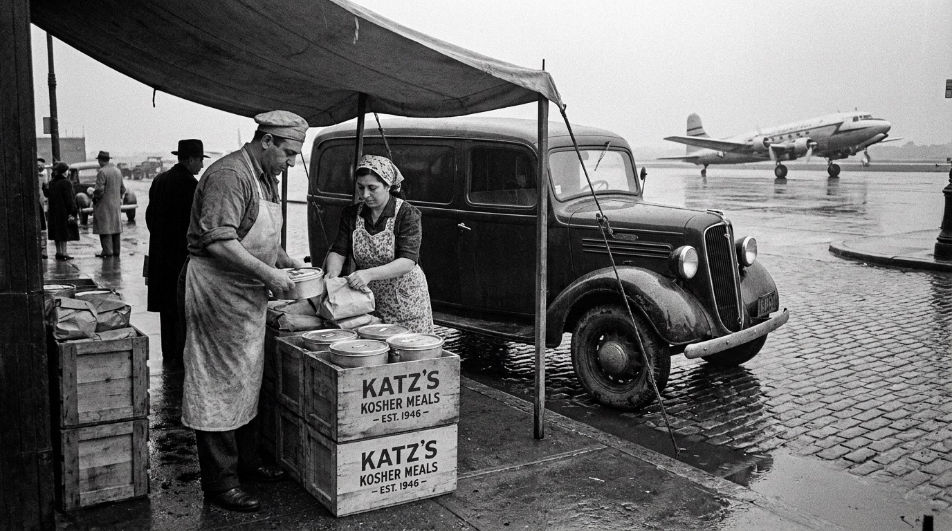 Black-and-white founding-era scene from Borenstein Caterers, New York, 1946